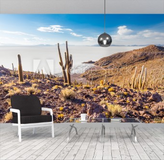 Picture of Huge cactuses Salar De Uyuni islands mountains scenic landscape